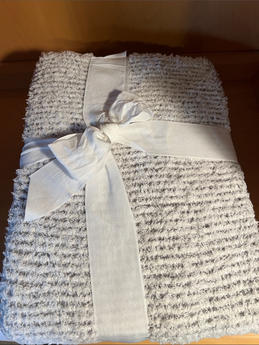Sonoma Stripe Knit Frost Gray Plush Throw Blanket